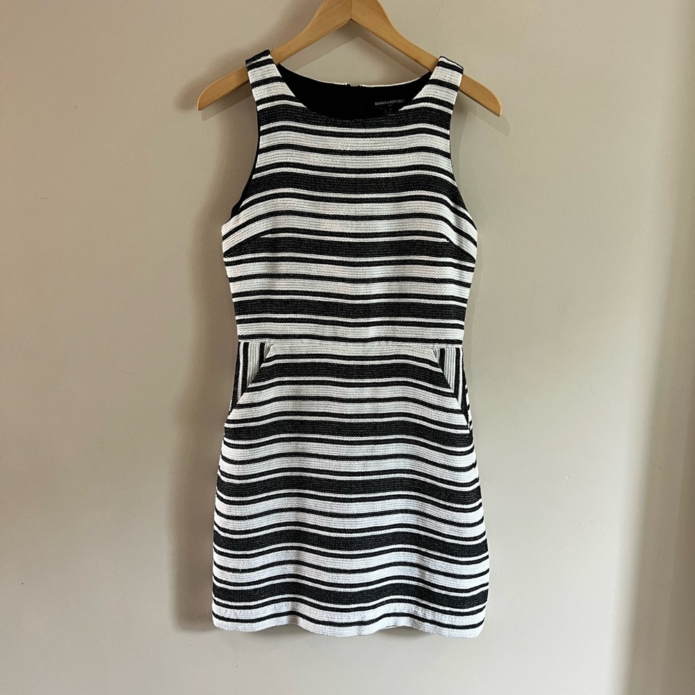 Banana Republic Black and White Striped Mini Dress